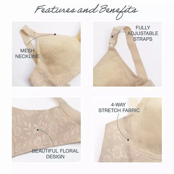 Playtex 18 Hour Sensational Support Wireless Side Smoothing Bra 20/27 WHITE 36C - Picture 4 of 8